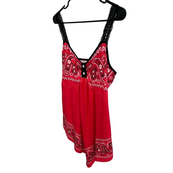 Red Bandana-Style Sleeveless Top Lace Straps Button Detail  0XL Cowgirl Country - Picture 3 of 9